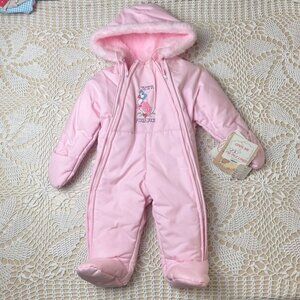 Vintage 1980s Quiltex Baby Girl 12 Months Pink Beatrix Potter Bunting Snow Suit